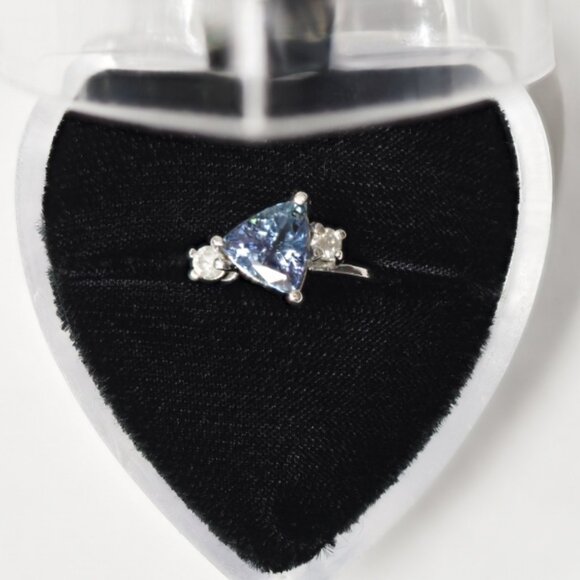 14K White Gold Diamond & Blue Trillion Cut Tanzanite Ring. Real Gemstones! - Picture 4 of 12